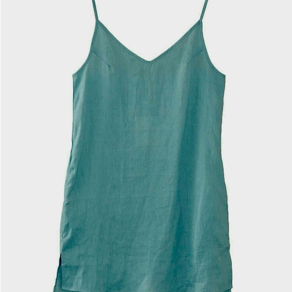 Olive green linen Spaghetti Strap Dress